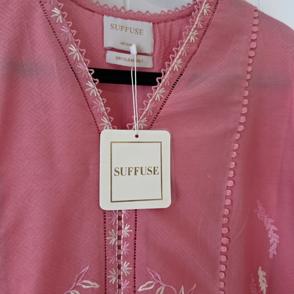 NWT Suffuse By Sana Yasir Salmon 3 Piece Pakistani Lawn Outfit Sz Medium - Picture 5 of 9